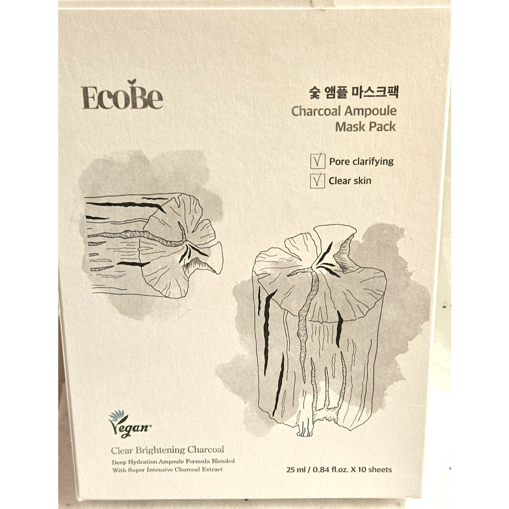 10 Ecobe Charcoal Ampoule Facial Mask Sheets expires Dec 21, 2026